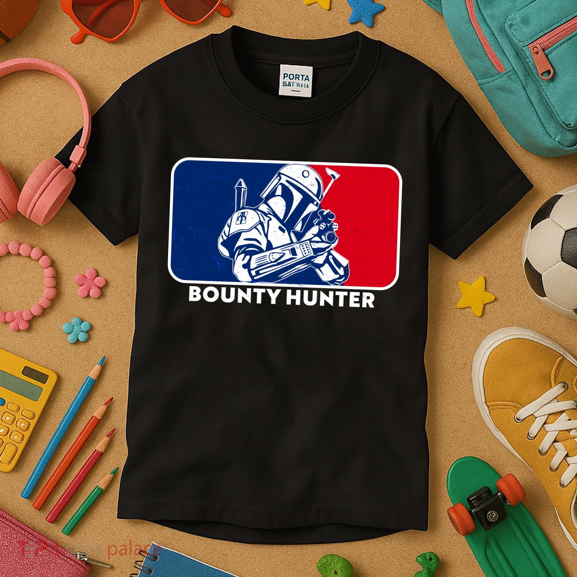Funny Sci Fi Bounty Hunter Sports Logo Kids T-Shirt