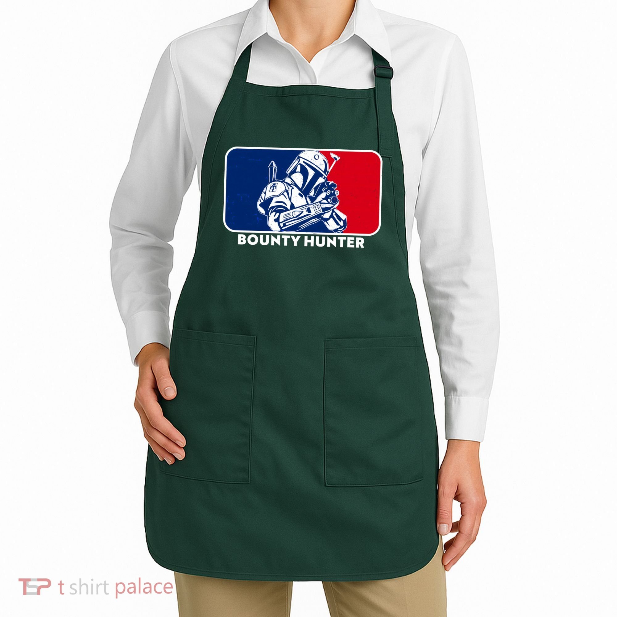 Funny Sci Fi Bounty Hunter Sports Logo Apron