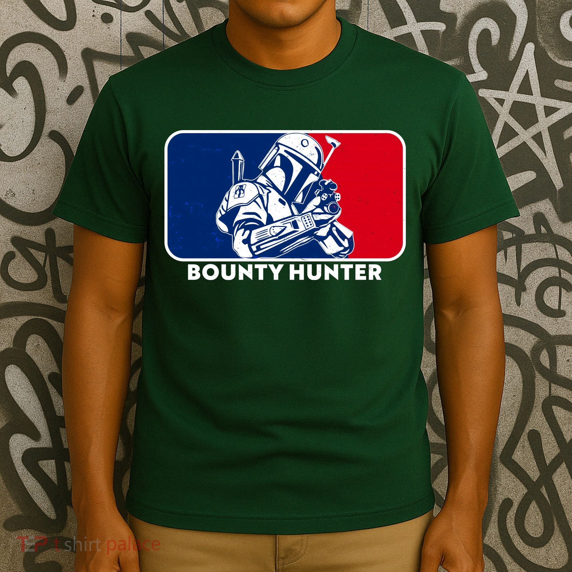 Funny Sci Fi Bounty Hunter Sports Logo T-Shirt