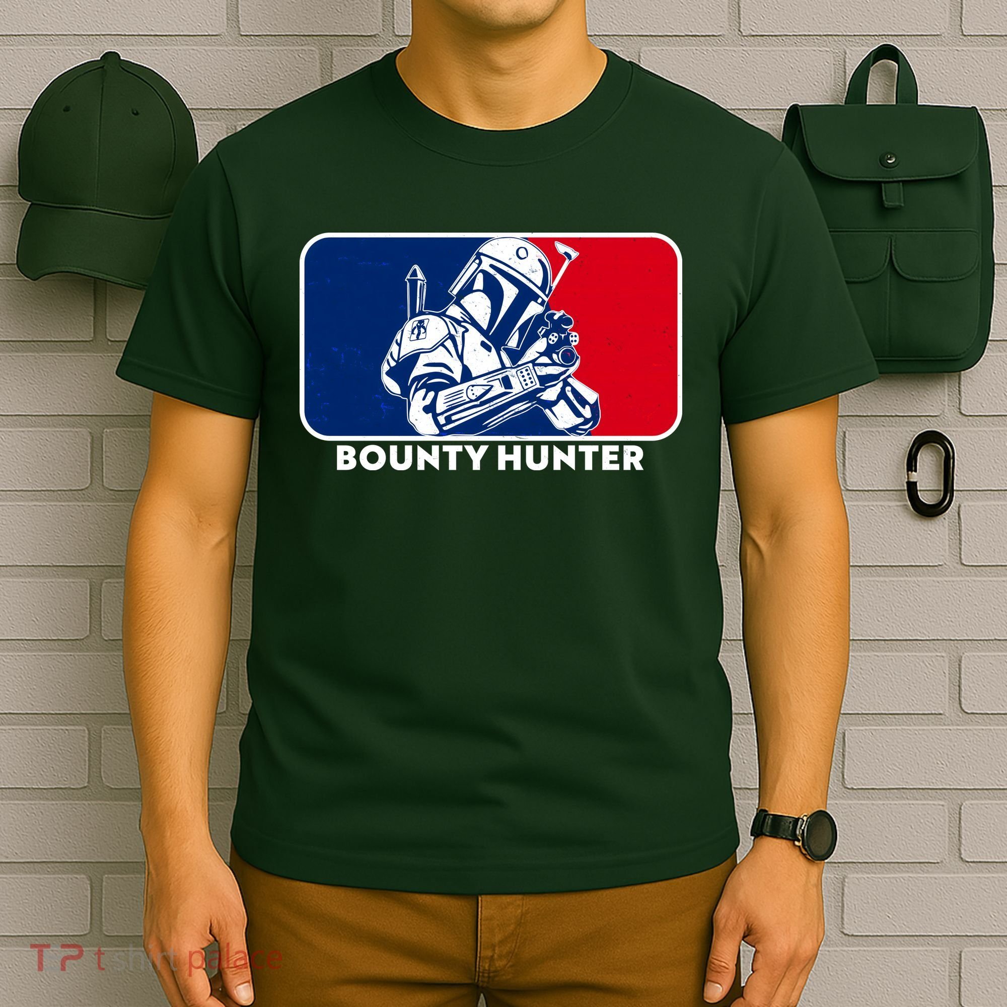 Funny Sci Fi Bounty Hunter Sports Logo T-Shirt