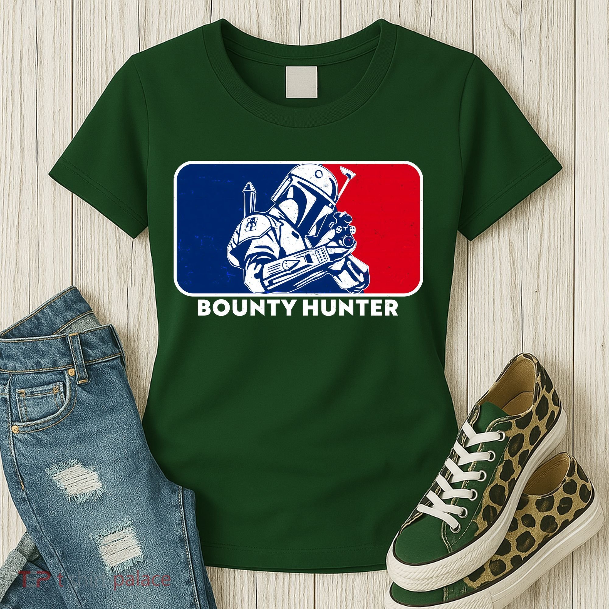 Funny Sci Fi Bounty Hunter Sports Logo Women's T-Shirt