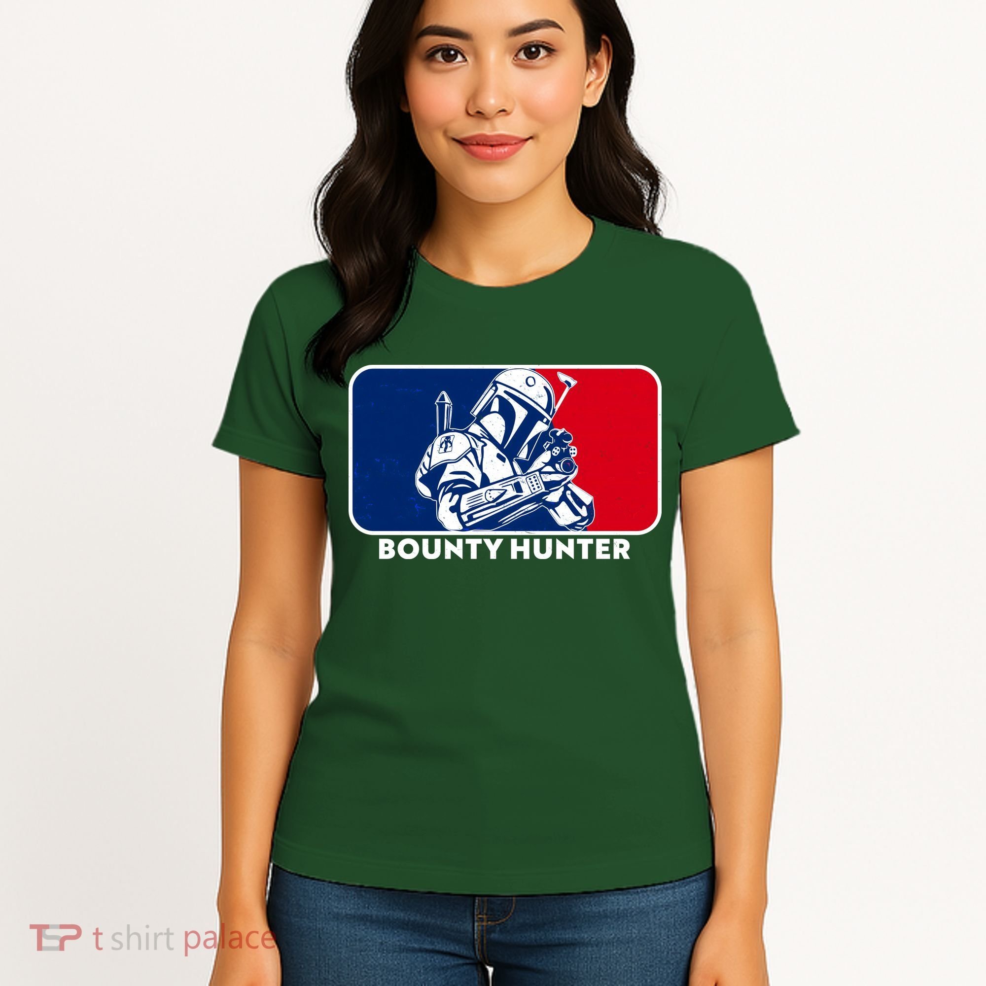 Funny Sci Fi Bounty Hunter Sports Logo Women's T-Shirt