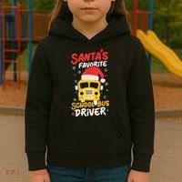 Funny Santas Favorite School Bus Driver Christmas Kids Hoodie thumb 3