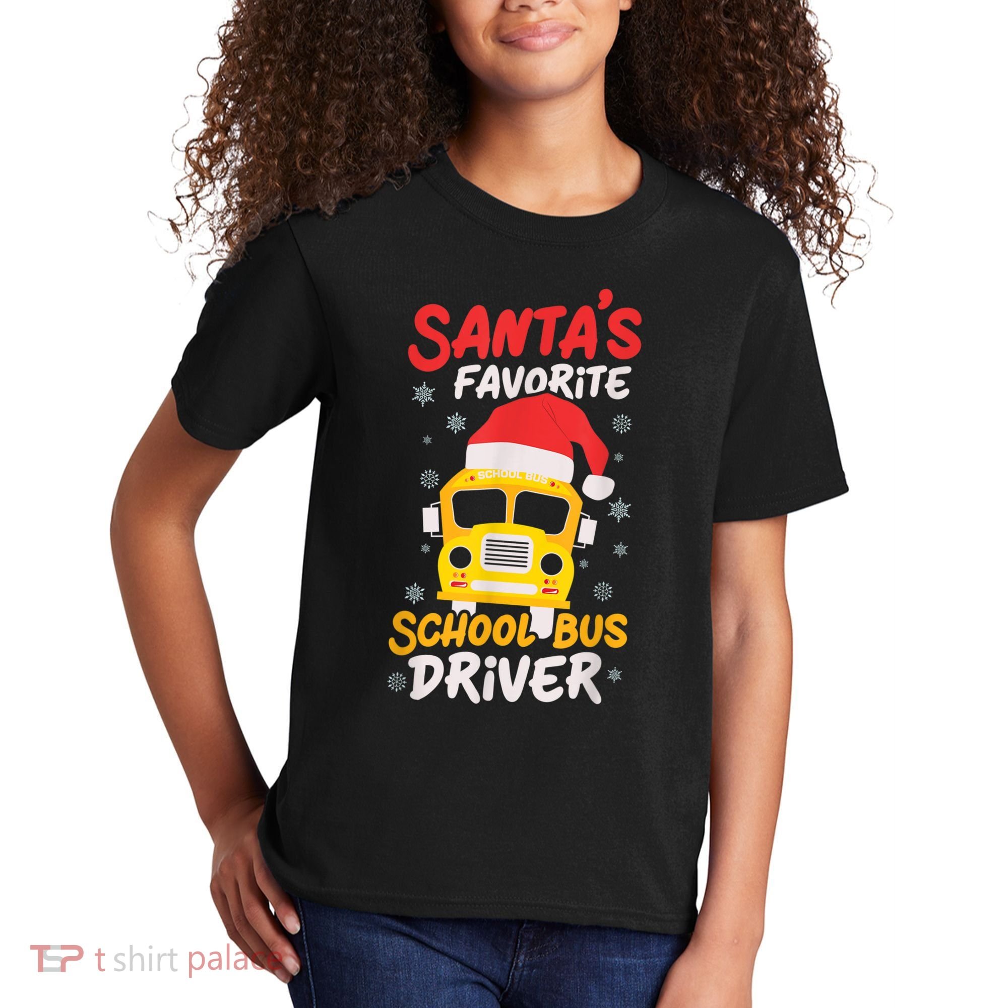 Funny Santas Favorite School Bus Driver Christmas Kids T-Shirt