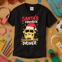 Funny Santas Favorite School Bus Driver Christmas Kids T-Shirt thumb 3