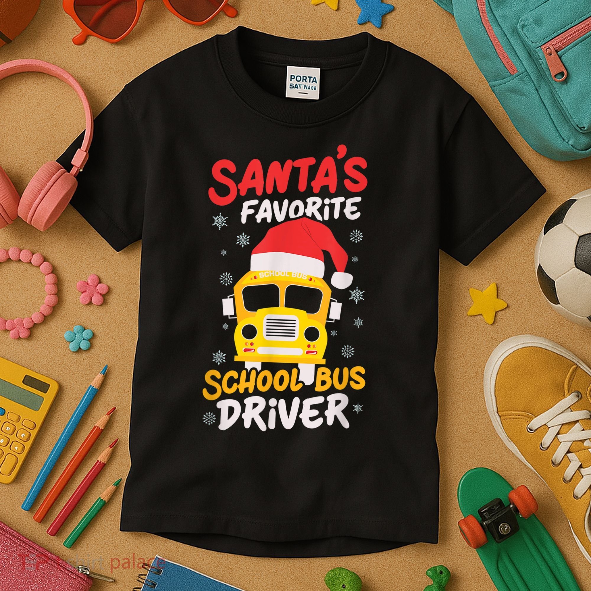 Funny Santas Favorite School Bus Driver Christmas Kids T-Shirt