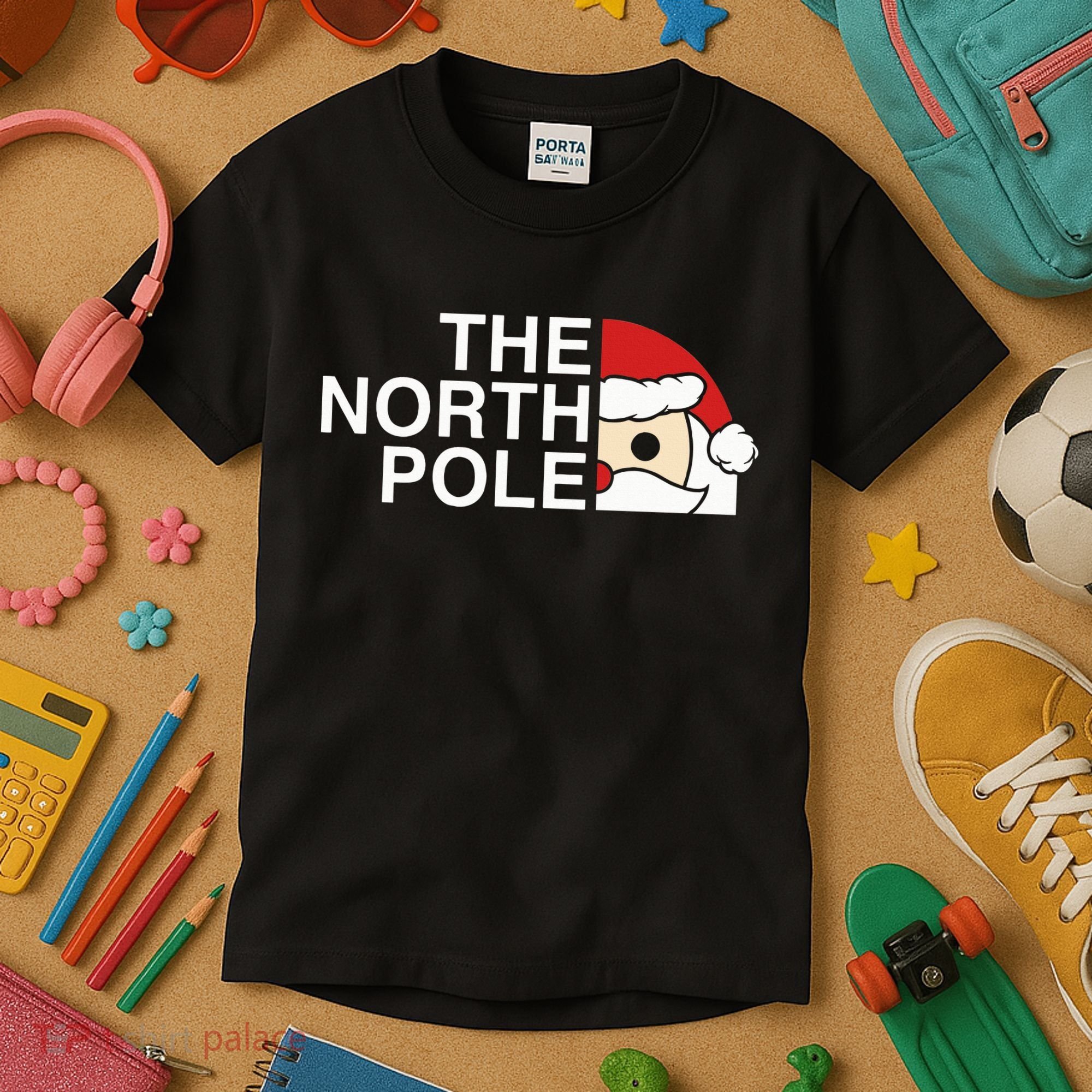 Funny Santa Face Christmas Parody The North Pole Kids T-Shirt