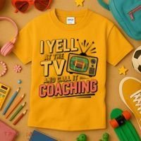 Football Season Funny Yell At The TV And Call It Coaching Kids T-Shirt thumb 3