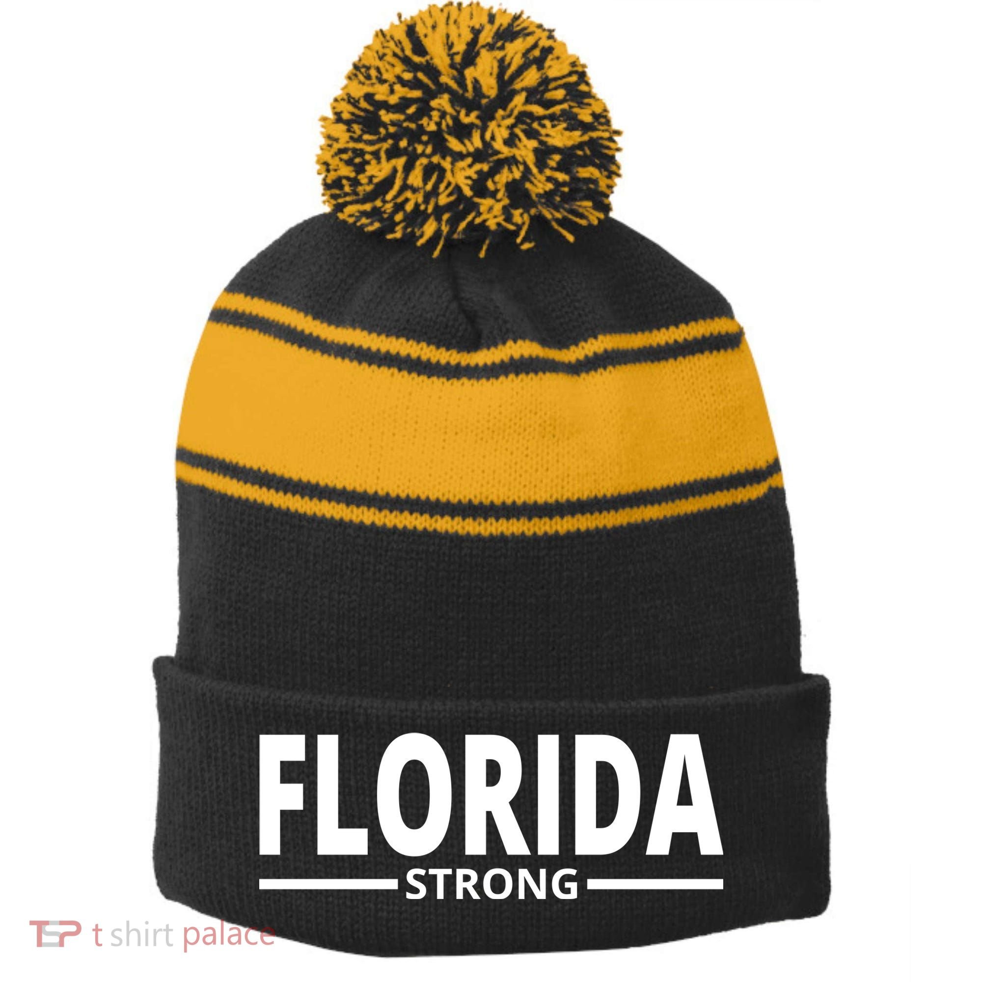 Florida Strong Stripe Pom Pom Beanie