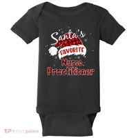 Funny Santa's Favorite Nurse Practitioner Christmas Pajama Baby Bodysuit thumb 0