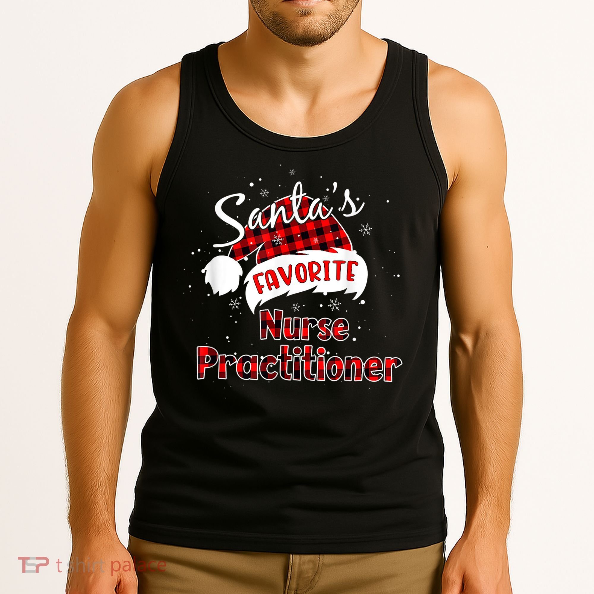 Funny Santa's Favorite Nurse Practitioner Christmas Pajama Tank Top