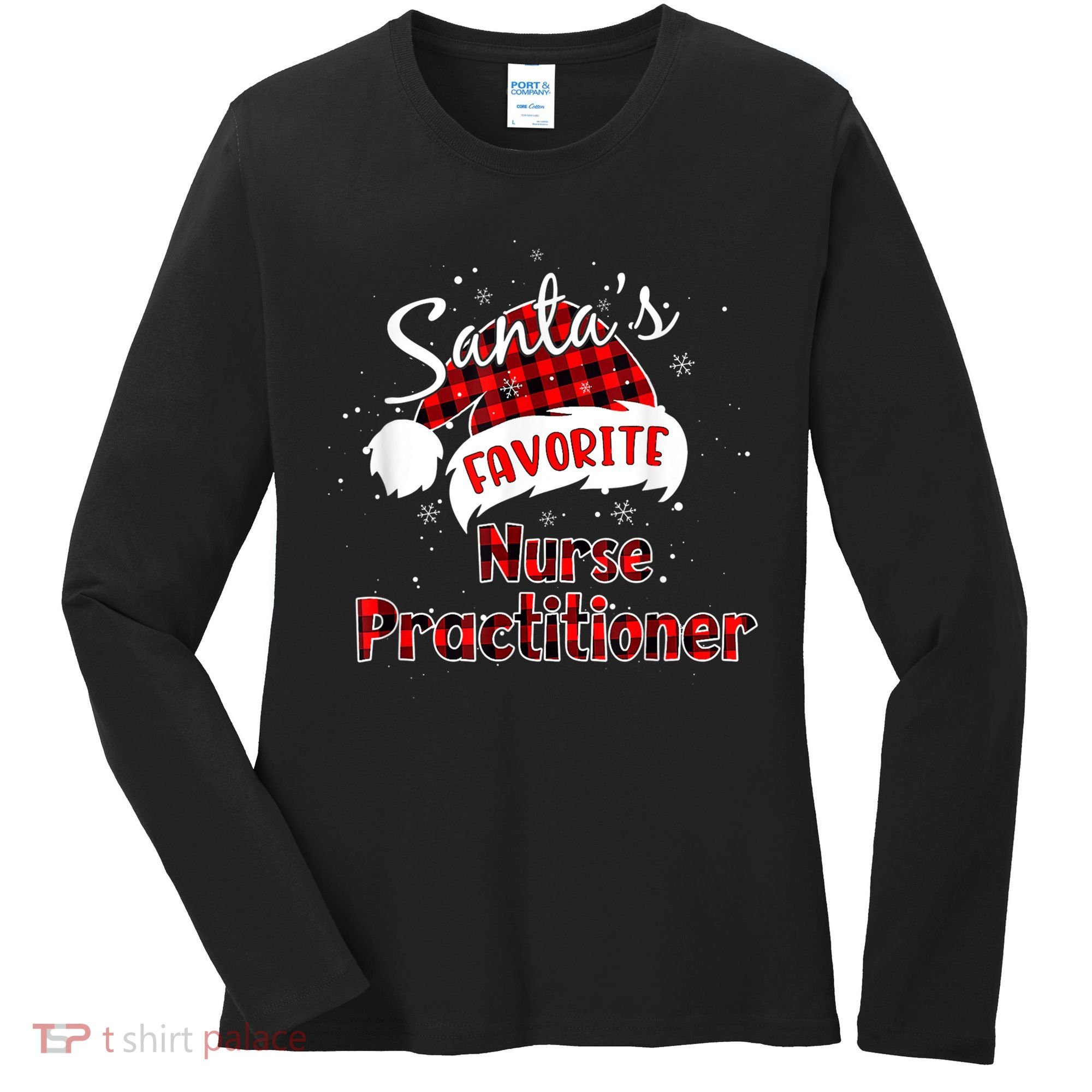 Funny Santa's Favorite Nurse Practitioner Christmas Pajama Women's Long Sleeve Shirt