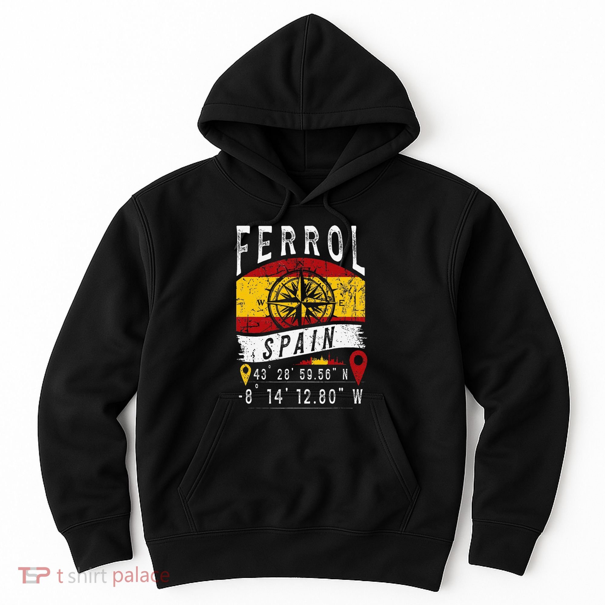 Ferrol Spain Flag Gps Coordinates Of Ferrol Hoodie