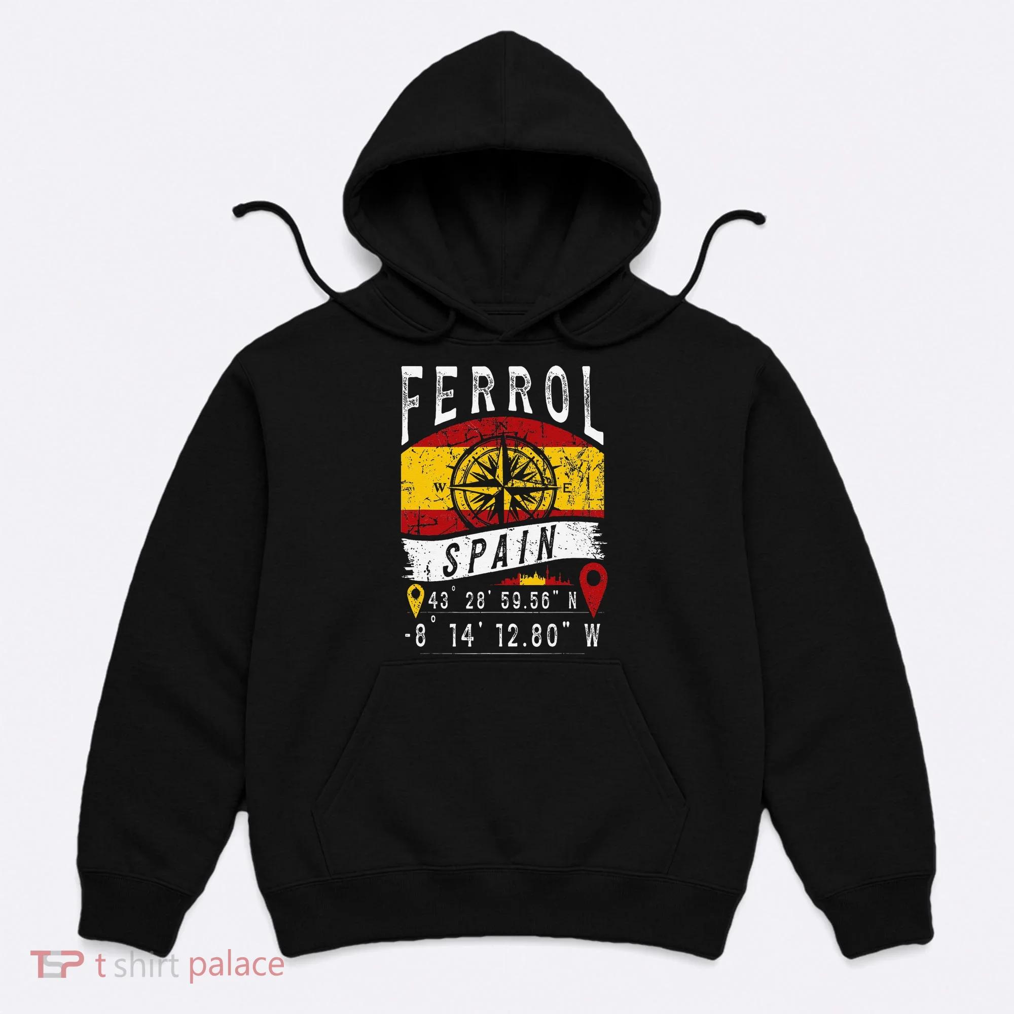 Ferrol Spain Flag Gps Coordinates Of Ferrol Hoodie