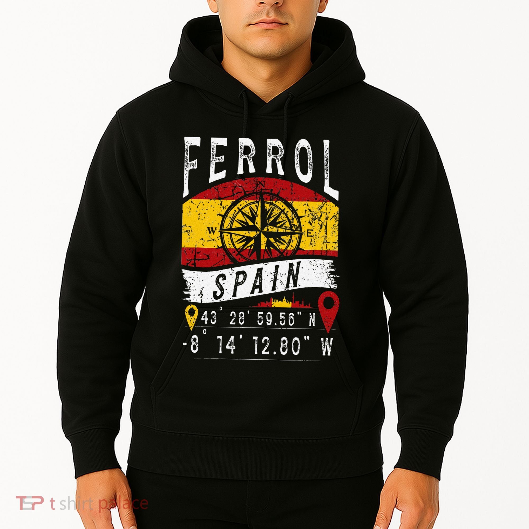 Ferrol Spain Flag Gps Coordinates Of Ferrol Hoodie
