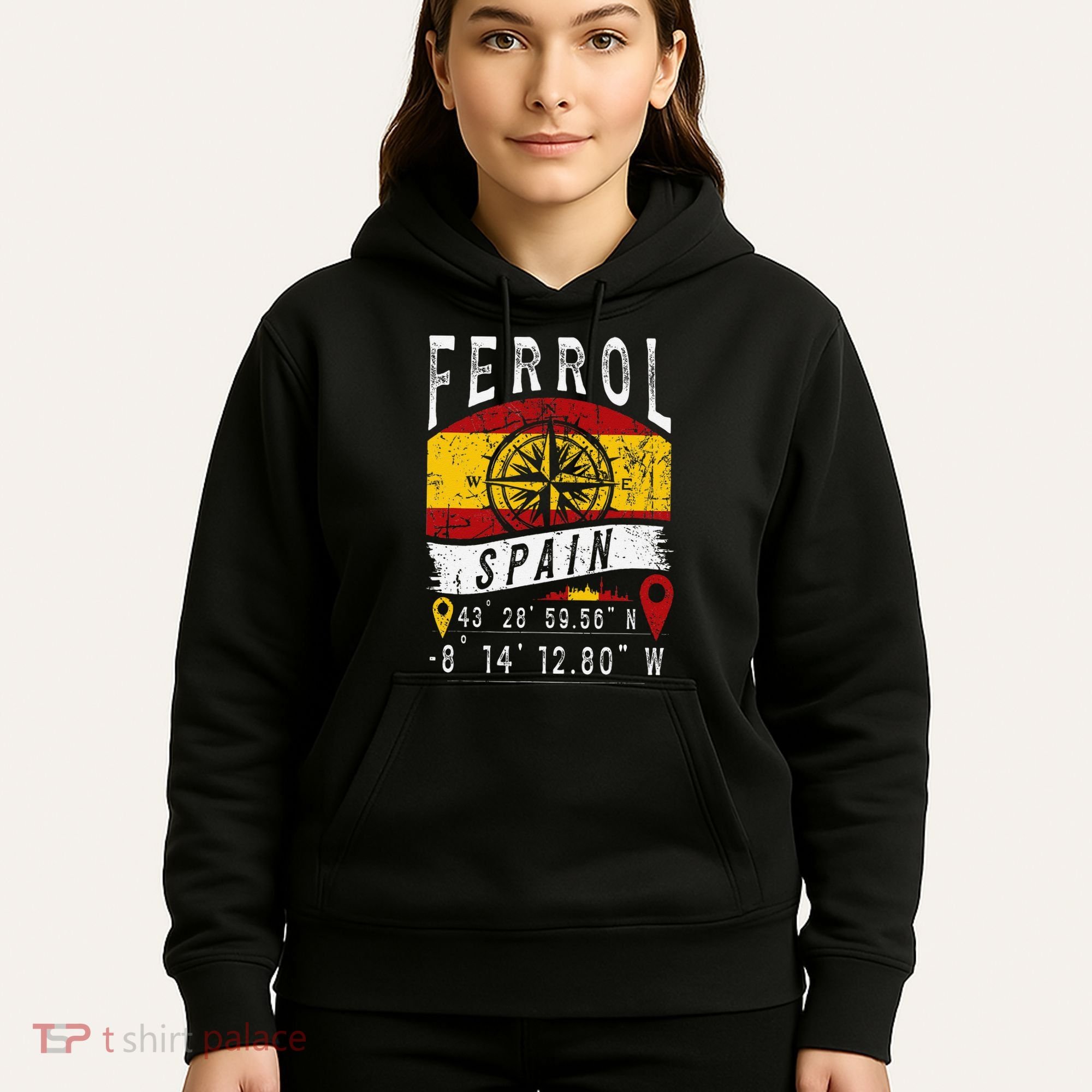 Ferrol Spain Flag Gps Coordinates Of Ferrol Hoodie