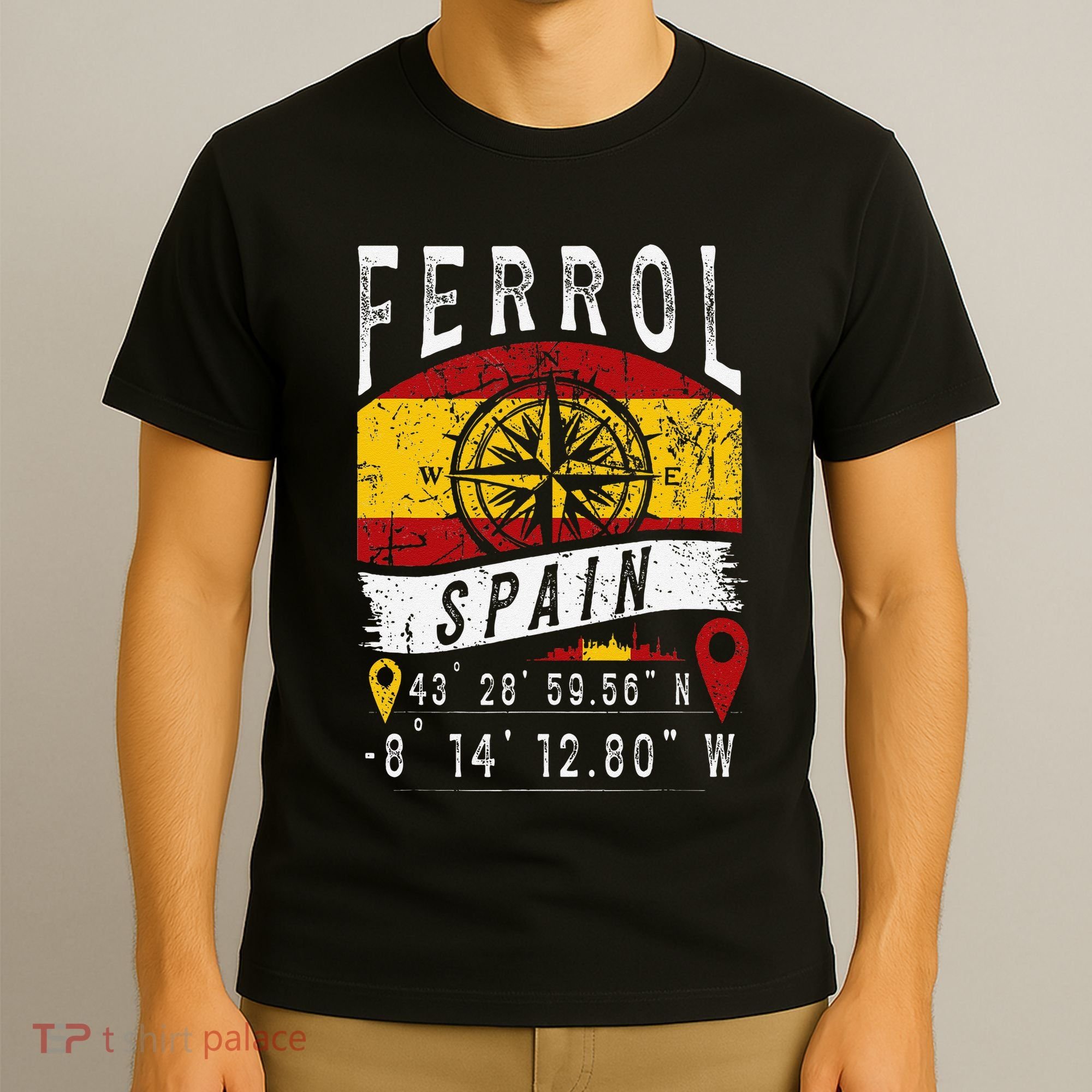 Ferrol Spain Flag Gps Coordinates Of Ferrol T-Shirt
