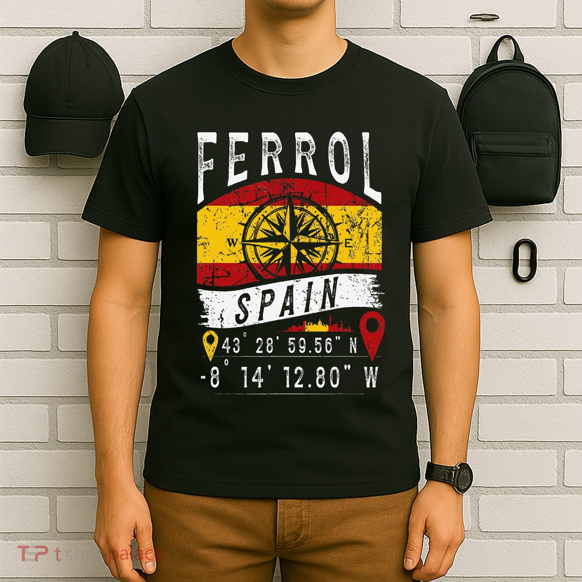 Ferrol Spain Flag Gps Coordinates Of Ferrol T-Shirt