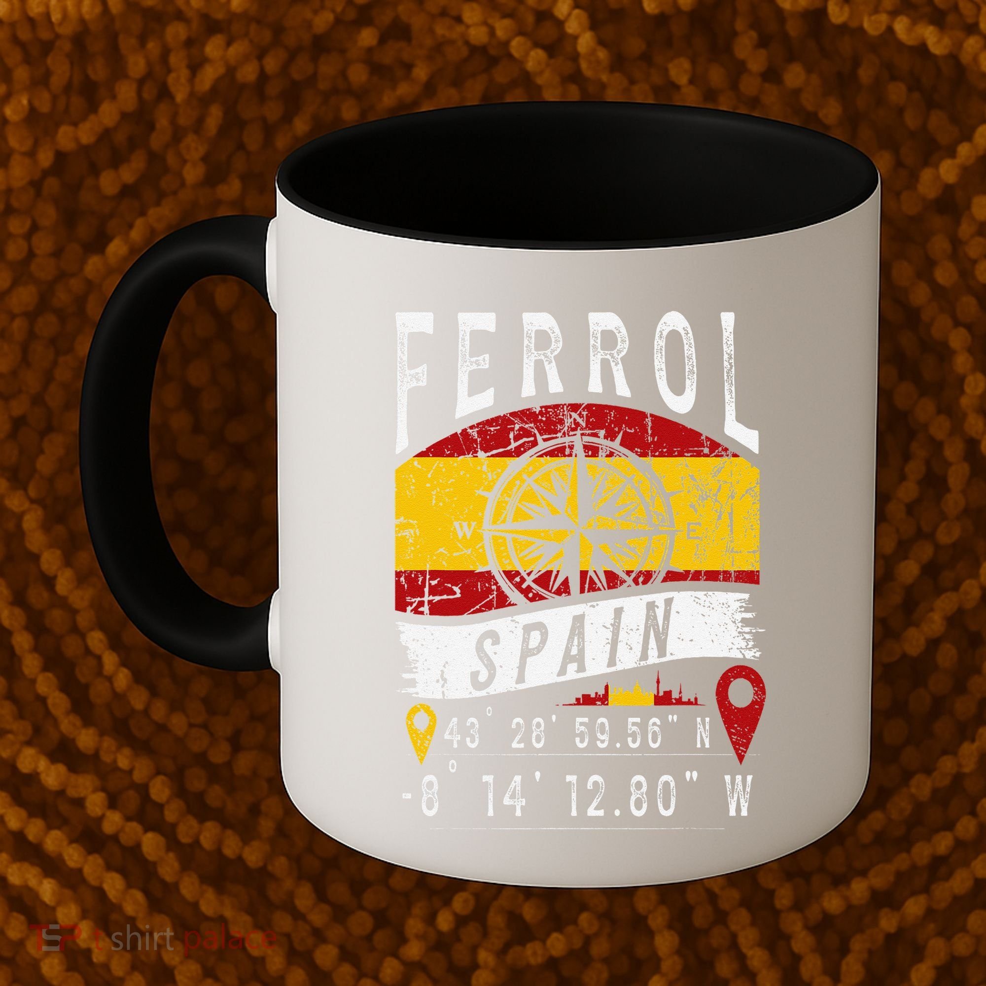 Ferrol Spain Flag Gps Coordinates Of Ferrol Coffee Mug