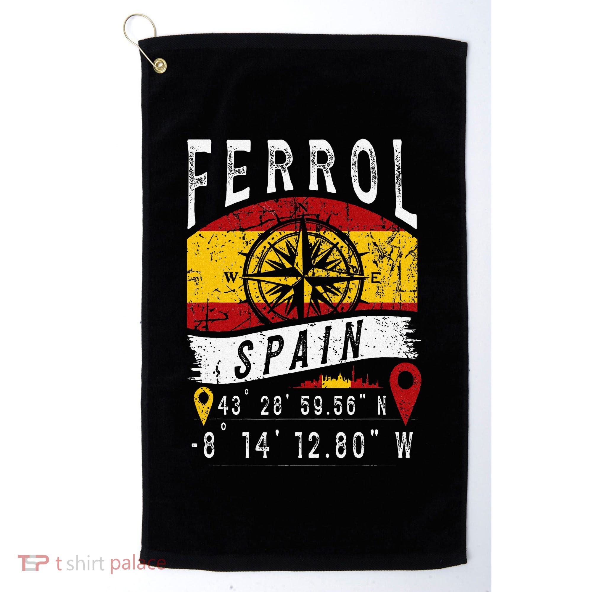 Ferrol Spain Flag Gps Coordinates Of Ferrol Golf Towel