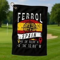 Ferrol Spain Flag Gps Coordinates Of Ferrol Golf Towel thumb 1