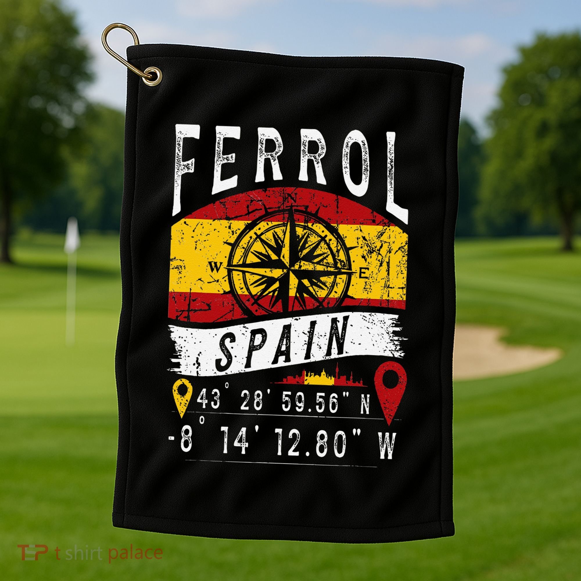 Ferrol Spain Flag Gps Coordinates Of Ferrol Golf Towel