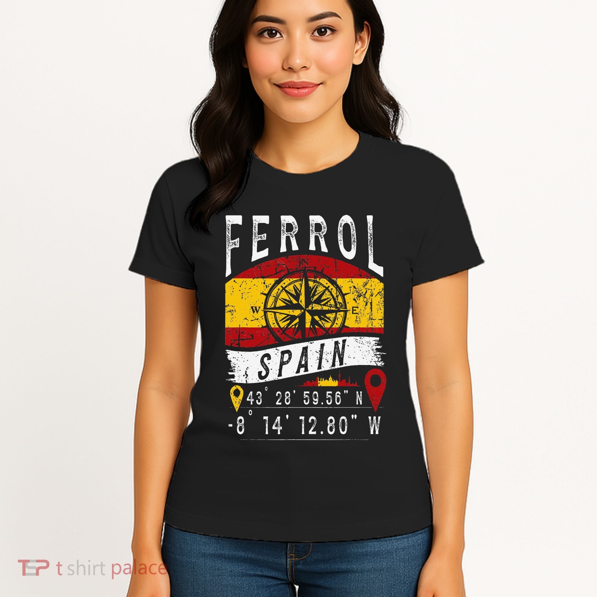 Ferrol Spain Flag Gps Coordinates Of Ferrol Women's T-Shirt