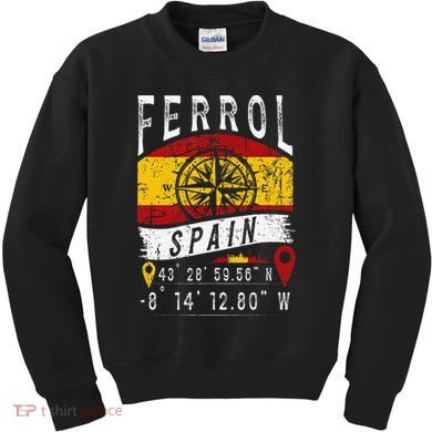 Ferrol Spain Flag Gps Coordinates Of Ferrol Kids Sweatshirt