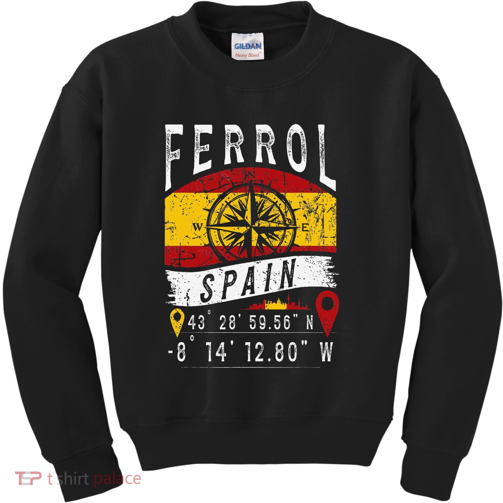 Ferrol Spain Flag Gps Coordinates Of Ferrol Kids Sweatshirt