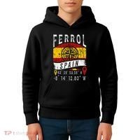Ferrol Spain Flag Gps Coordinates Of Ferrol Kids Hoodie thumb 4