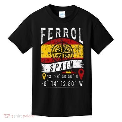 Ferrol Spain Flag Gps Coordinates Of Ferrol Kids T-Shirt