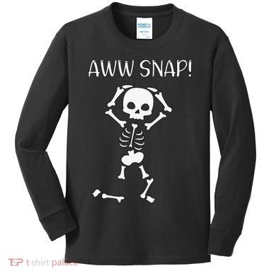 Funny Skeleton Funny Text Spooky Meme Halloween Kids Long Sleeve Shirt
