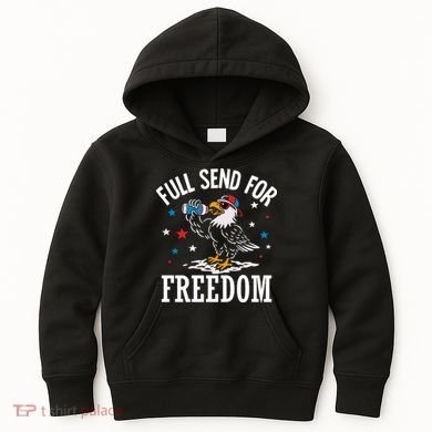 Full Send For Freedom Patriotic Eagle Kids Hoodie