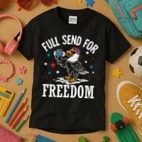Full Send For Freedom Patriotic Eagle Kids T-Shirt thumb 3