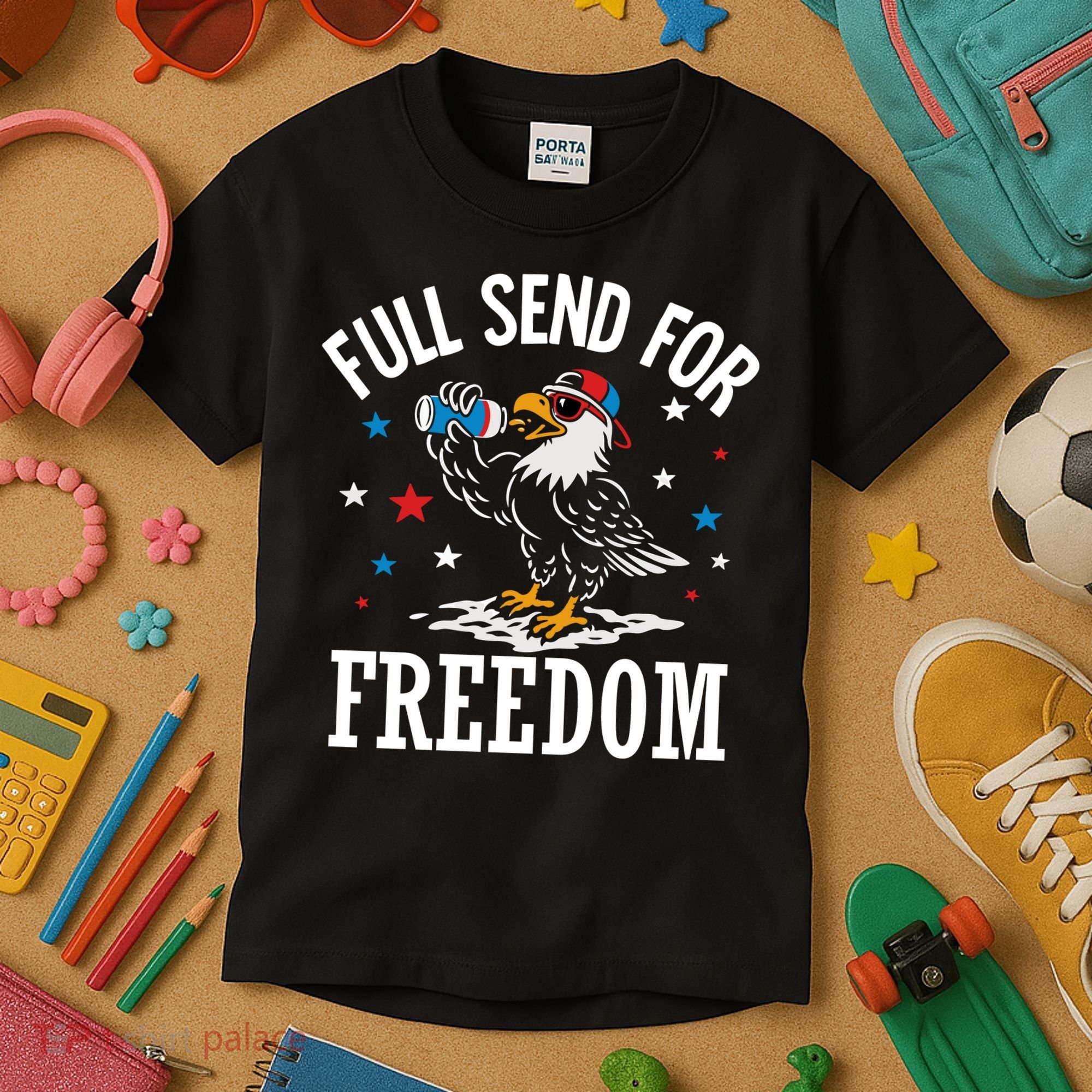 Full Send For Freedom Patriotic Eagle Kids T-Shirt
