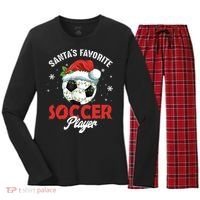 Funny Santa's Favorite Soccer Player Christmas Pajama TShirt Women's Long Sleeve Flannel Pajama Set  thumb 0