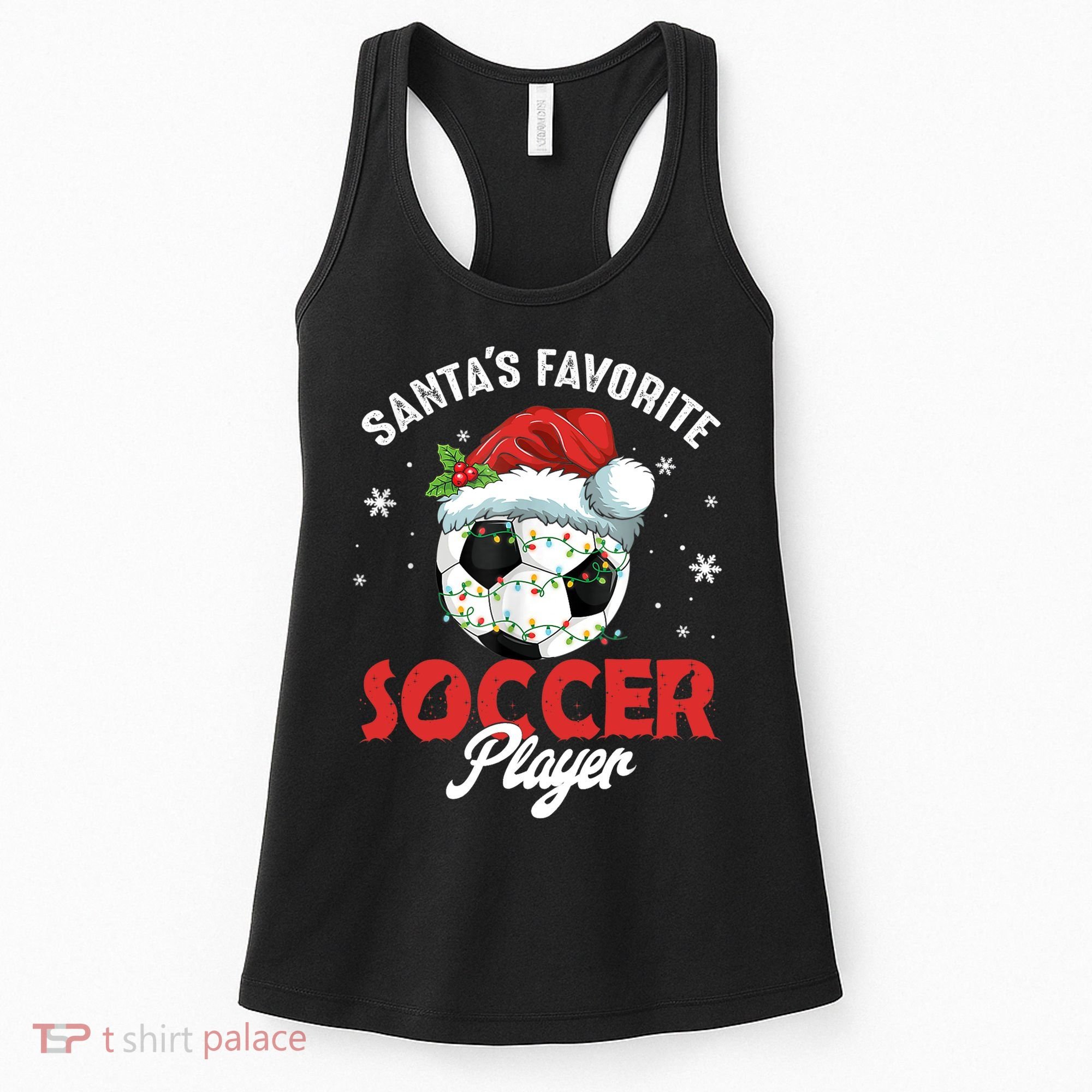 Funny Santa's Favorite Soccer Player Christmas Pajama TShirt Women's Tank Top