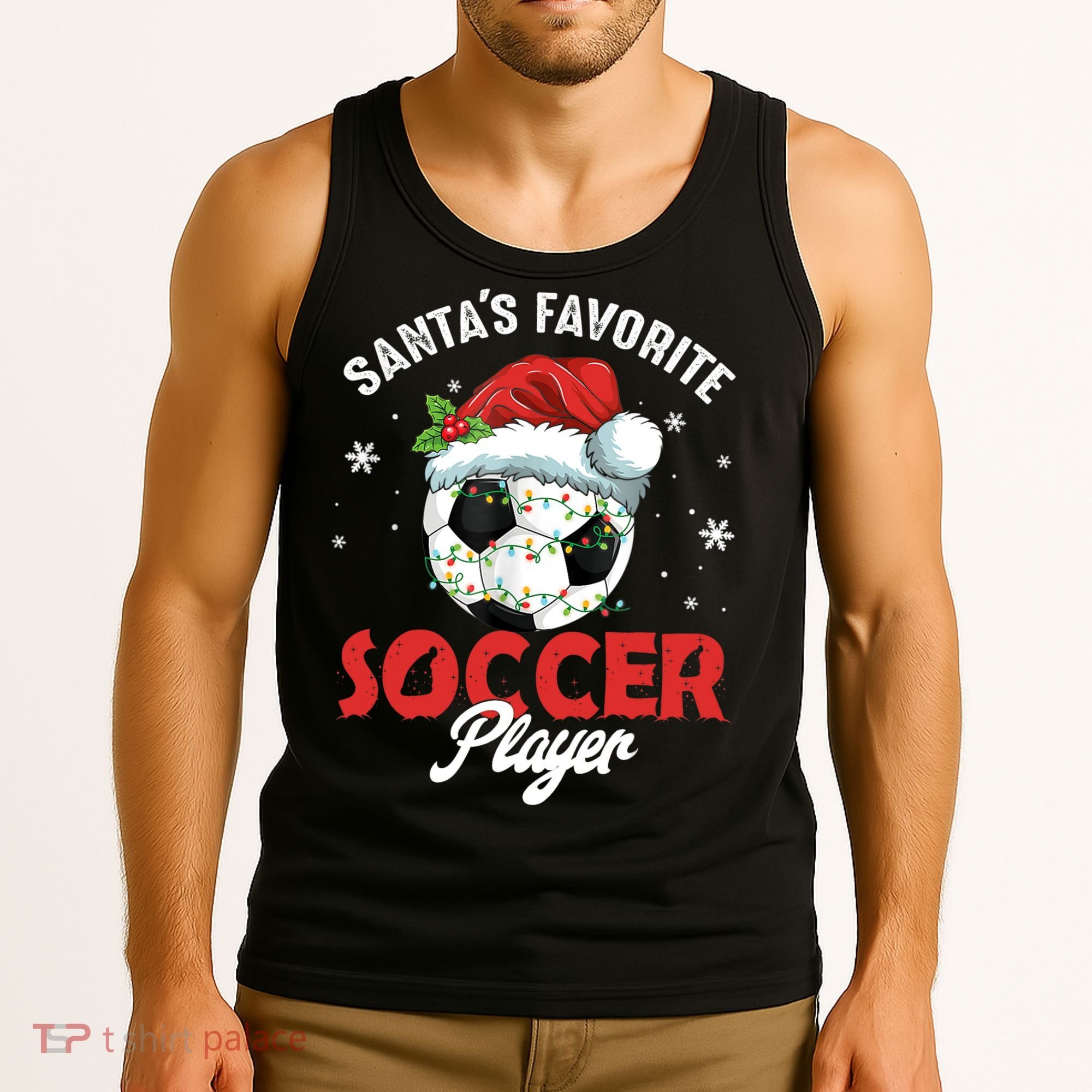 Funny Santa's Favorite Soccer Player Christmas Pajama TShirt Tank Top
