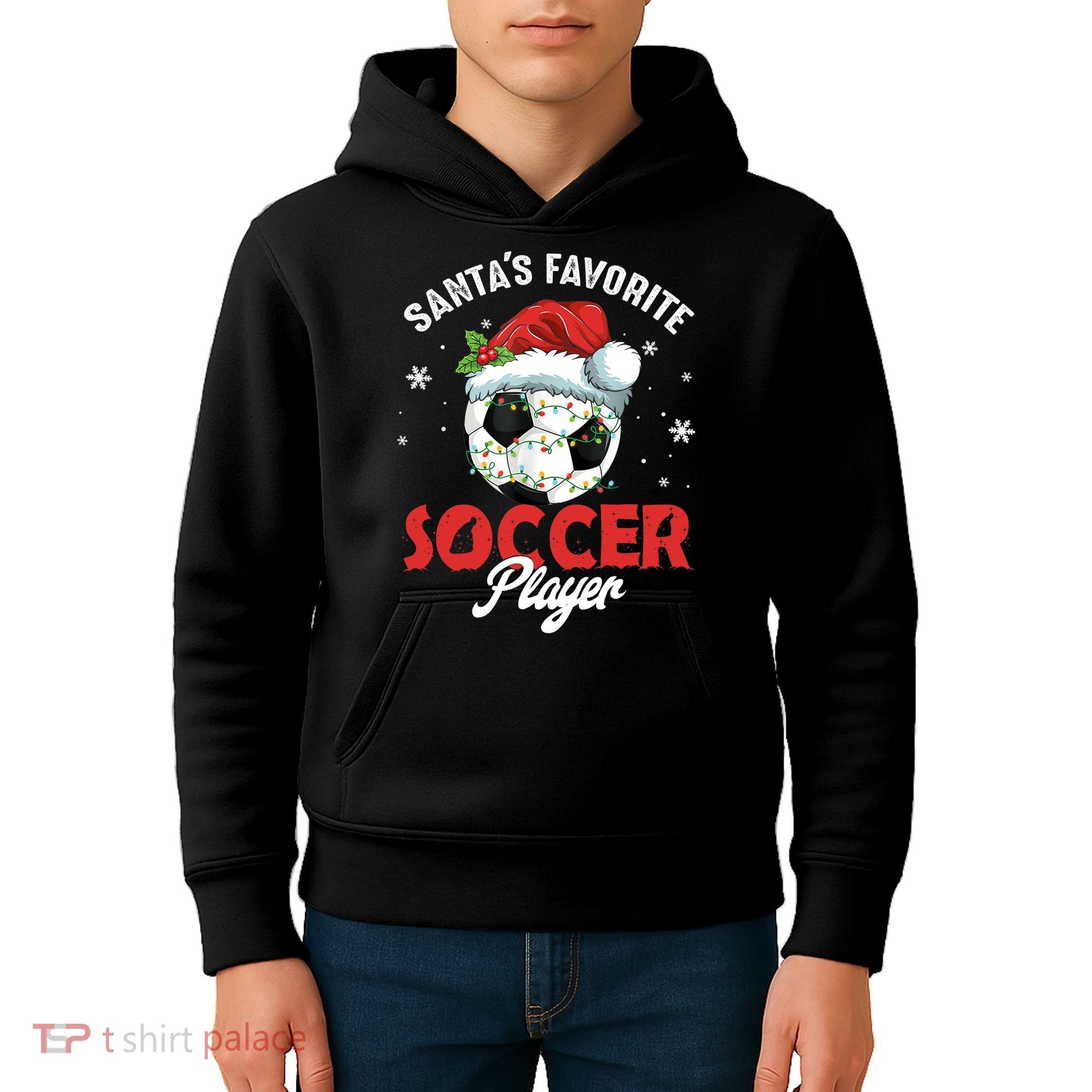 Funny Santa's Favorite Soccer Player Christmas Pajama TShirt Kids Hoodie