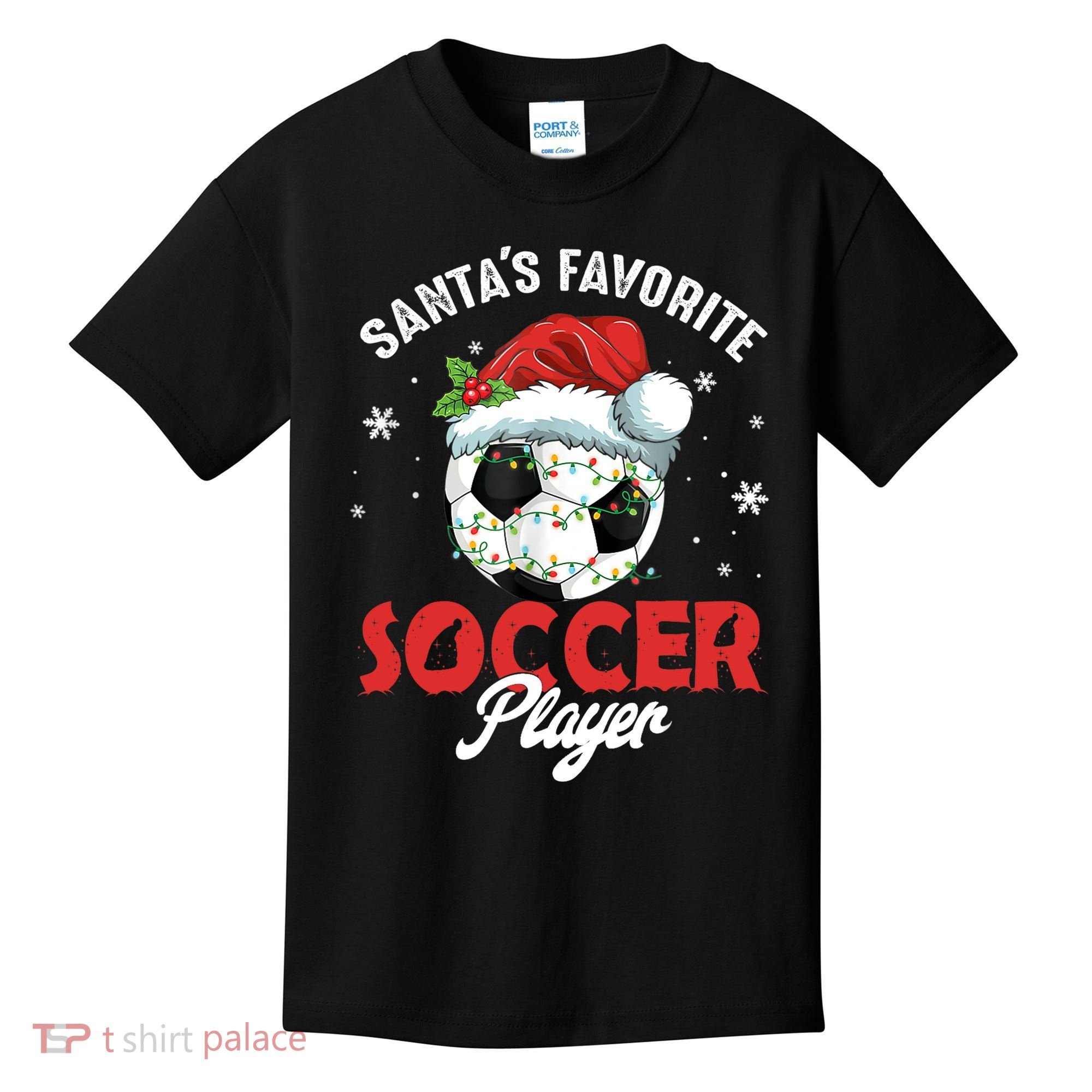 Funny Santa's Favorite Soccer Player Christmas Pajama TShirt Kids T-Shirt