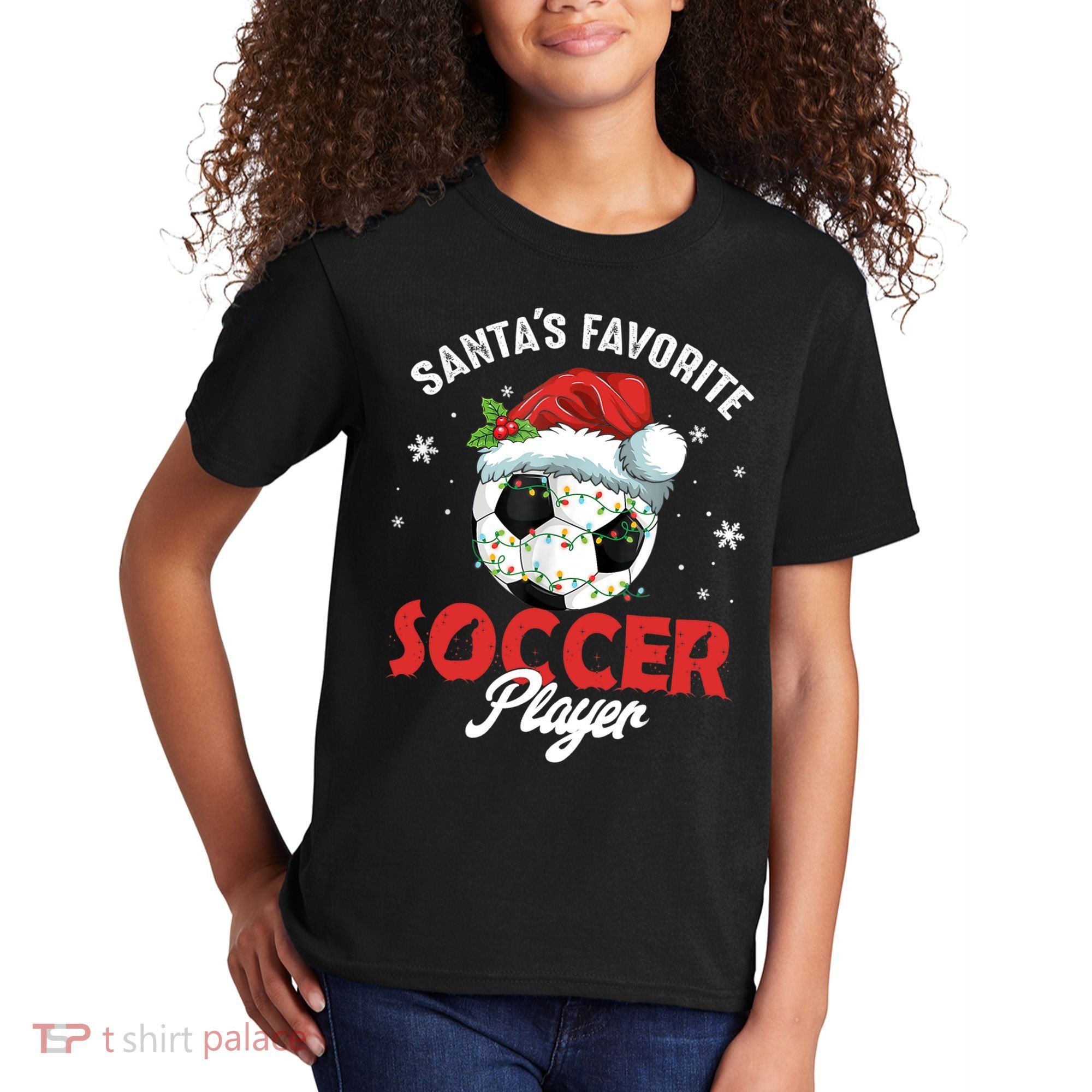 Funny Santa's Favorite Soccer Player Christmas Pajama TShirt Kids T-Shirt