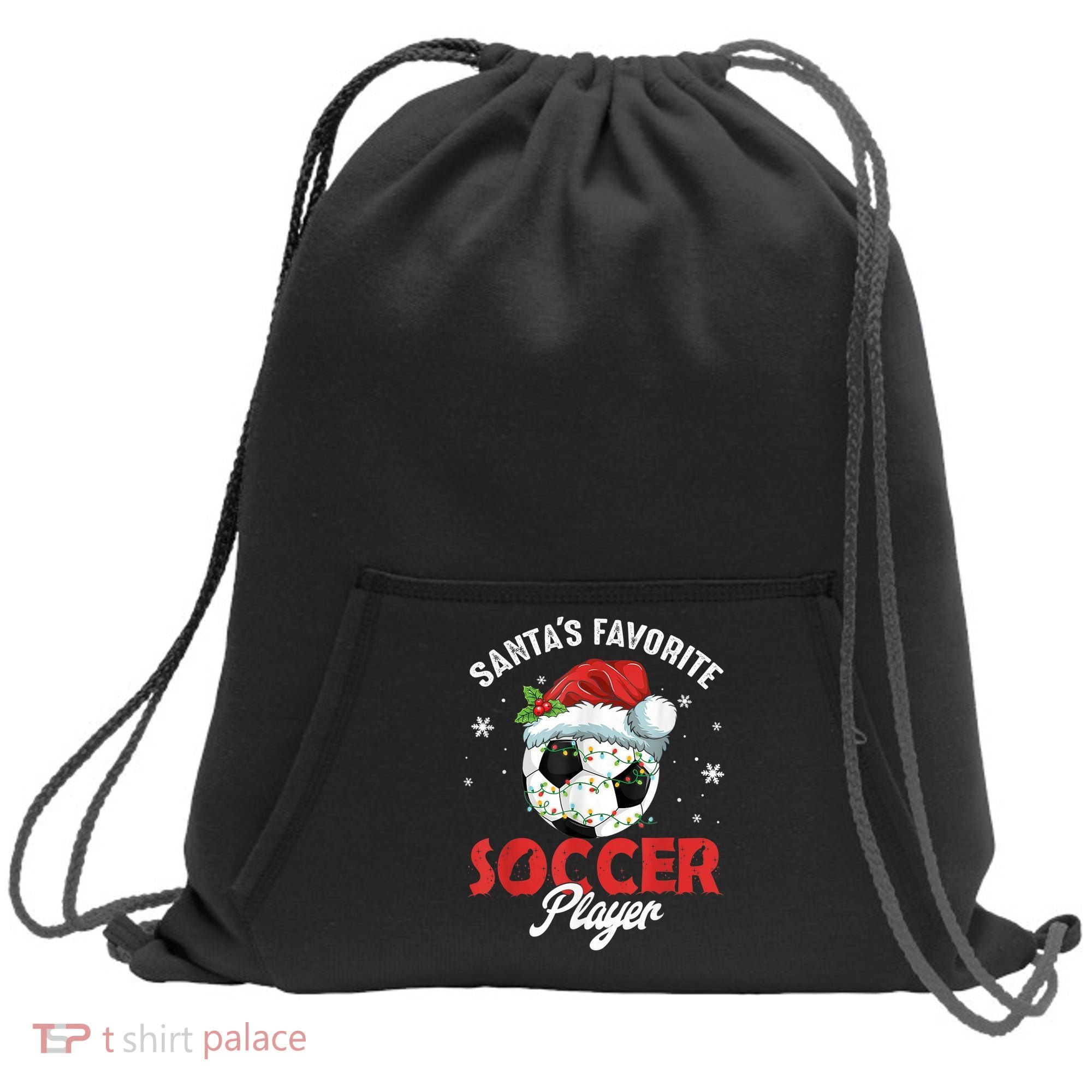 Funny Santa's Favorite Soccer Player Christmas Pajama Sweatshirt Cinch Pack Bag
