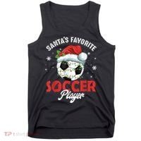 Funny Santa's Favorite Soccer Player Christmas Pajama Tank Top thumb 0