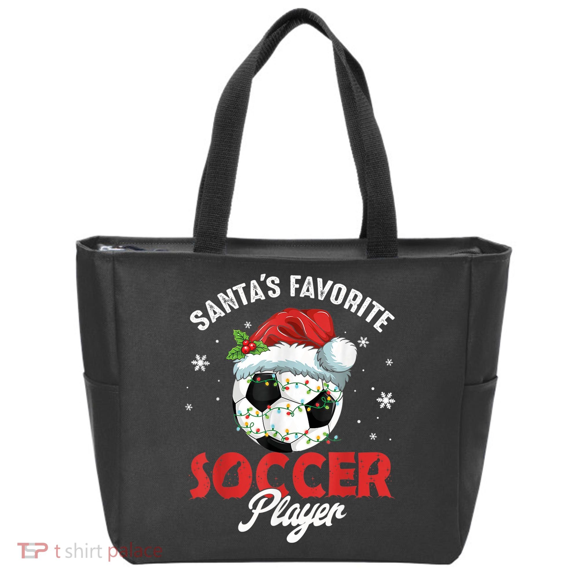 Funny Santa's Favorite Soccer Player Christmas Pajama Tote Bag
