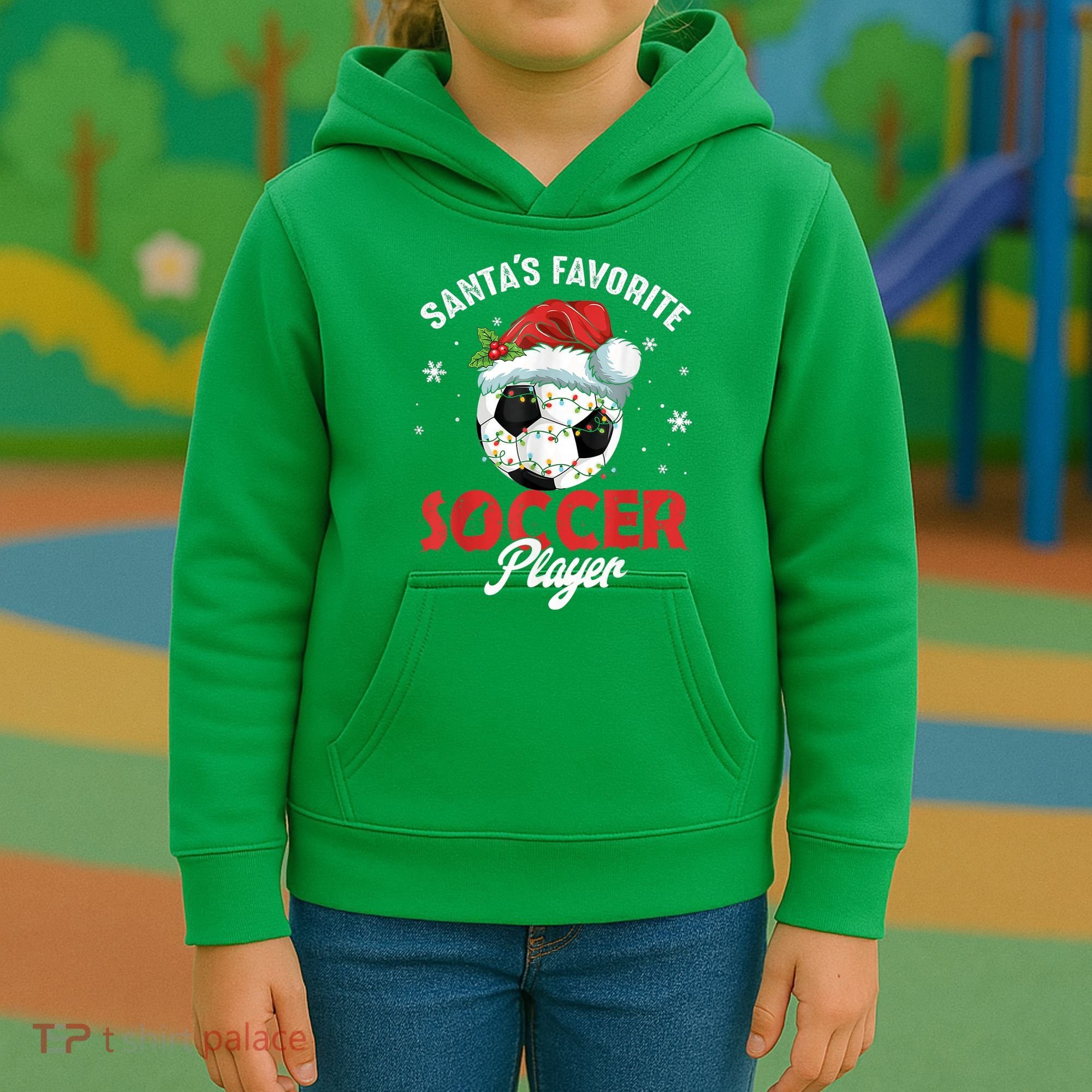 Funny Santa's Favorite Soccer Player Christmas Pajama Kids Hoodie