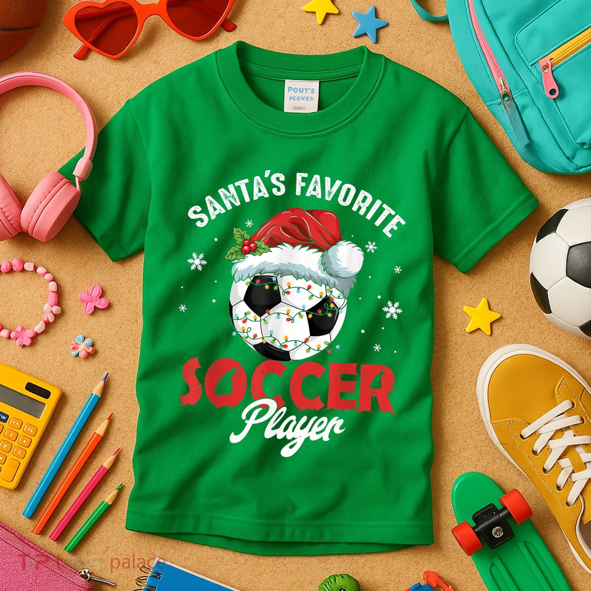 Funny Santa's Favorite Soccer Player Christmas Pajama Kids T-Shirt