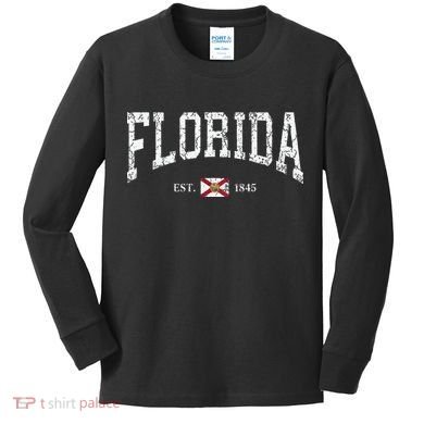 Florida State Flag Est 1845 Vintage Distressed Kids Long Sleeve Shirt