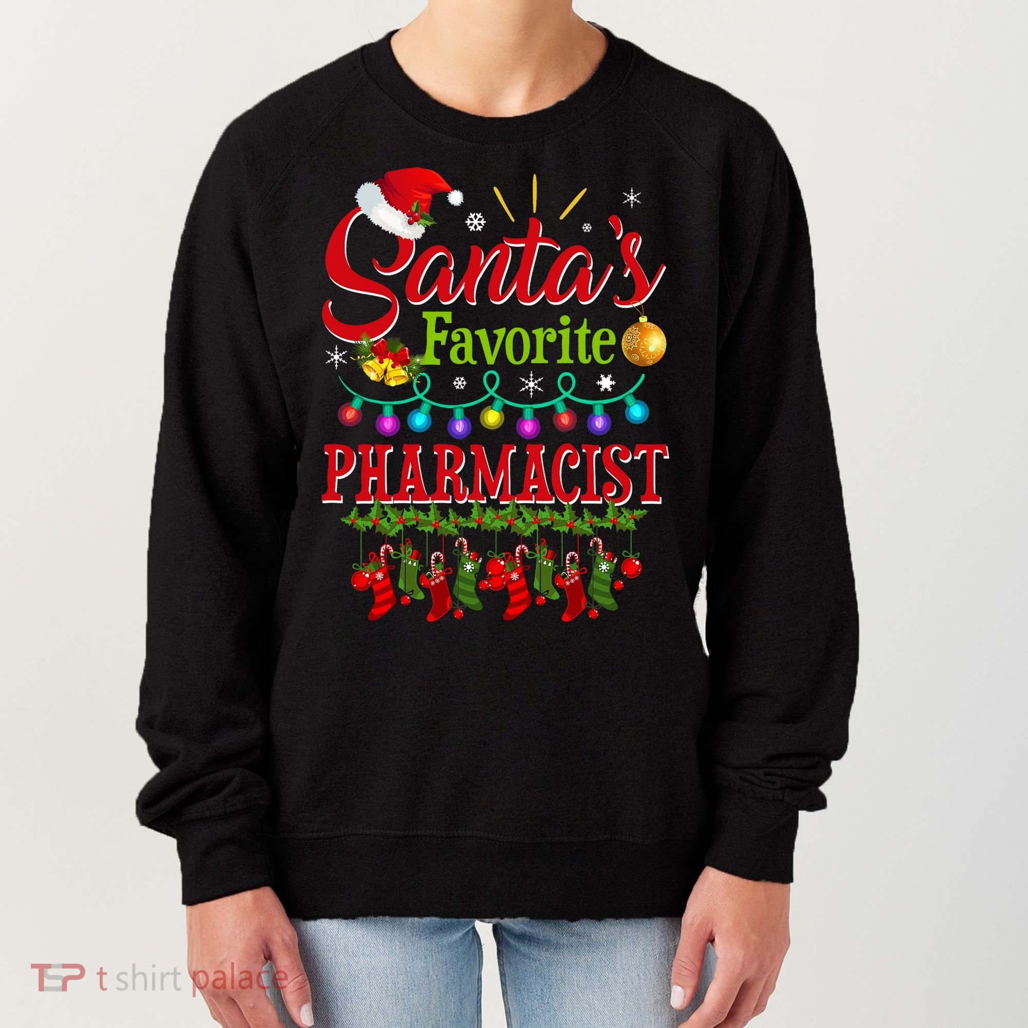 Funny SantaS Favorite Pharmacist Christmas Santa Hat Light Women's Sweatshirt