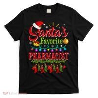 Funny SantaS Favorite Pharmacist Christmas Santa Hat Light T-Shirt thumb 0