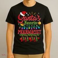 Funny SantaS Favorite Pharmacist Christmas Santa Hat Light T-Shirt thumb 3